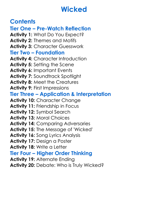 Wicked Worksheet Activity Booklet