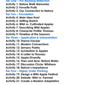 Wild Apples Henry David Thoreau Worksheet Activity Booklet