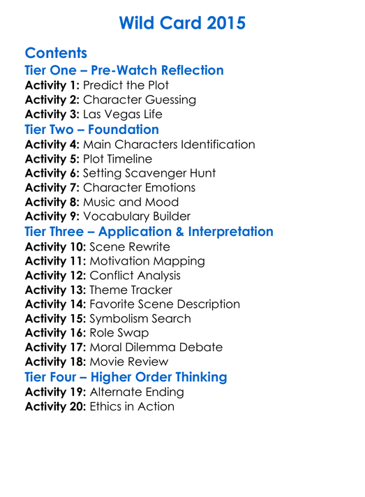 Wild Card 2015 Worksheet Activity Booklet