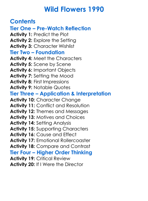 Wild Flowers 1990 Worksheet Activity Booklet