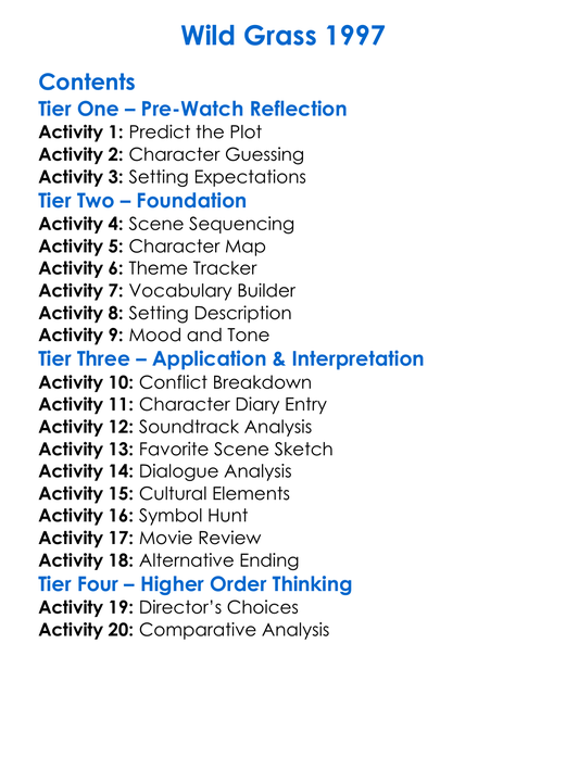 Wild Grass 1997 Worksheet Activity Booklet