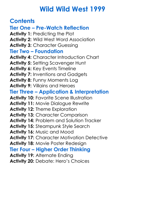 Wild Wild West 1999 Worksheet Activity Booklet