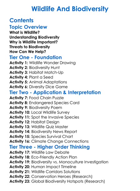 Wildlife And Biodiversity Worksheet Activity Booklet