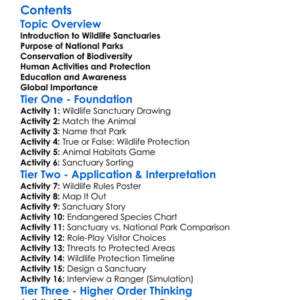 Wildlife Sanctuaries And National Parks Worksheet Activity Booklet