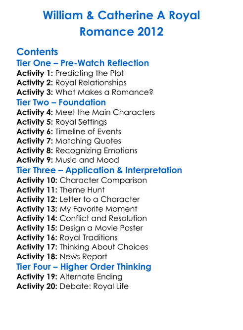 William Catherine A Royal Romance 2012 Worksheet Activity Booklet