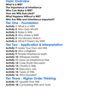 Wills And Inheritance Worksheet Activity Booklet