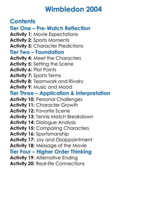 Wimbledon 2004 Worksheet Activity Booklet