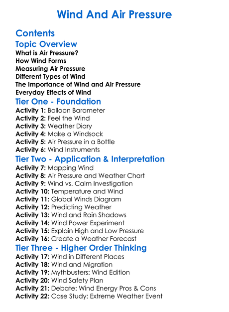 Wind And Air Pressure Worksheet Activity Booklet