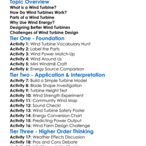Wind Turbine Design Worksheet Activity Booklet