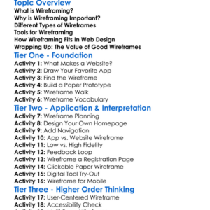Wireframing Worksheet Activity Booklet