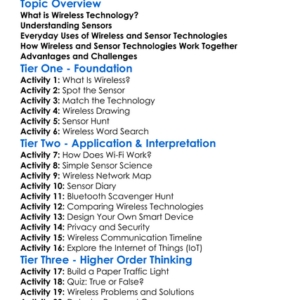 Wireless And Sensor Technologies Worksheet Activity Booklet