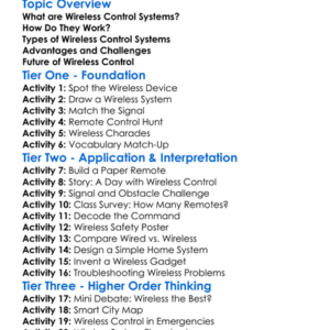 Wireless Control Systems Worksheet Activity Booklet