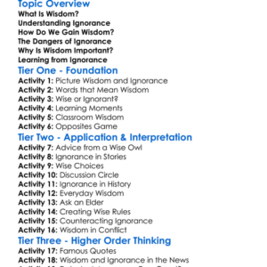 Wisdom And Ignorance Worksheet Activity Booklet