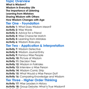 Wisdom Worksheet Activity Booklet