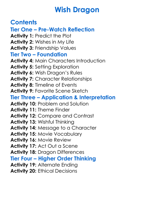 Wish Dragon Worksheet Activity Booklet