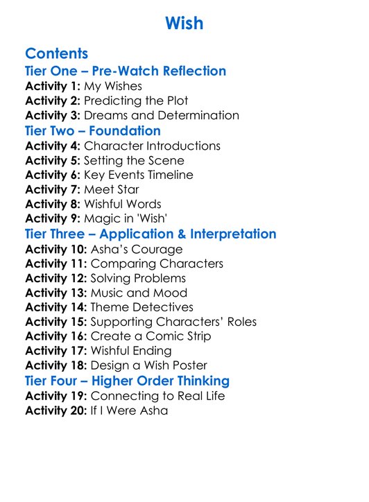 Wish Worksheet Activity Booklet