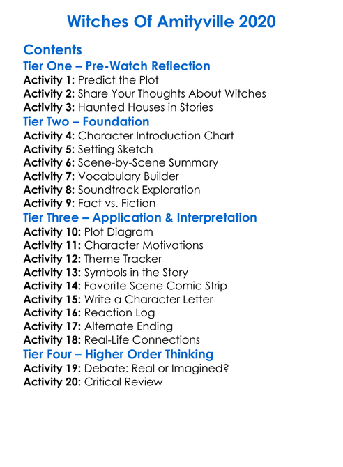 Witches Of Amityville 2020 Worksheet Activity Booklet