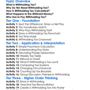 Withholding Tax Worksheet Activity Booklet