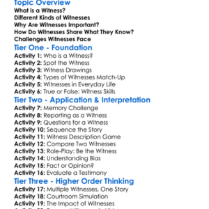 Witnesses Worksheet Activity Booklet