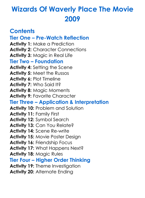 Wizards Of Waverly Place The Movie 2009 Worksheet Activity Booklet
