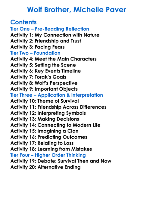Wolf Brother Michelle Paver Worksheet Activity Booklet