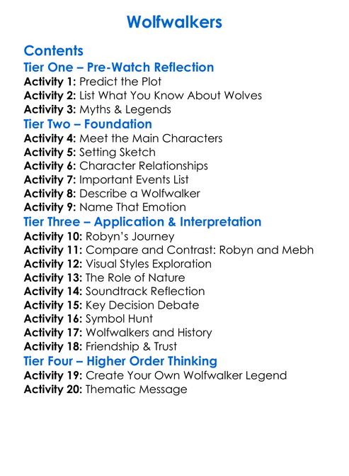Wolfwalkers Worksheet Activity Booklet