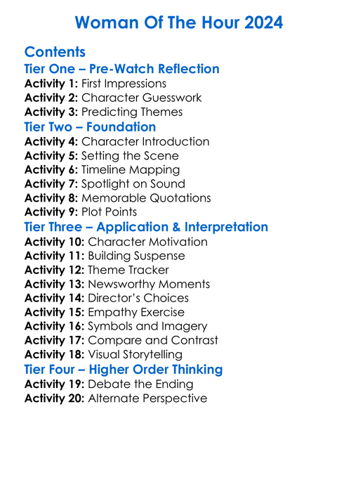Woman Of The Hour 2024 Worksheet Activity Booklet