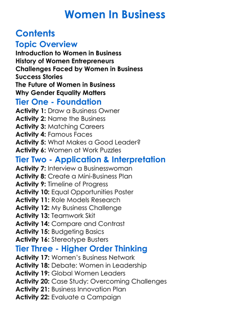 Women In Business Worksheet Activity Booklet