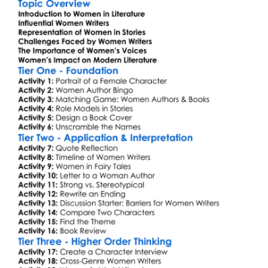 Women In Literature Worksheet Activity Booklet