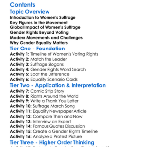 Womens Suffrage And Gender Rights Movements Worksheet Activity Booklet