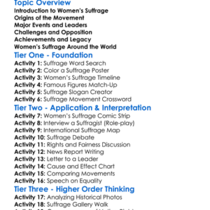 Womens Suffrage Movements Worksheet Activity Booklet