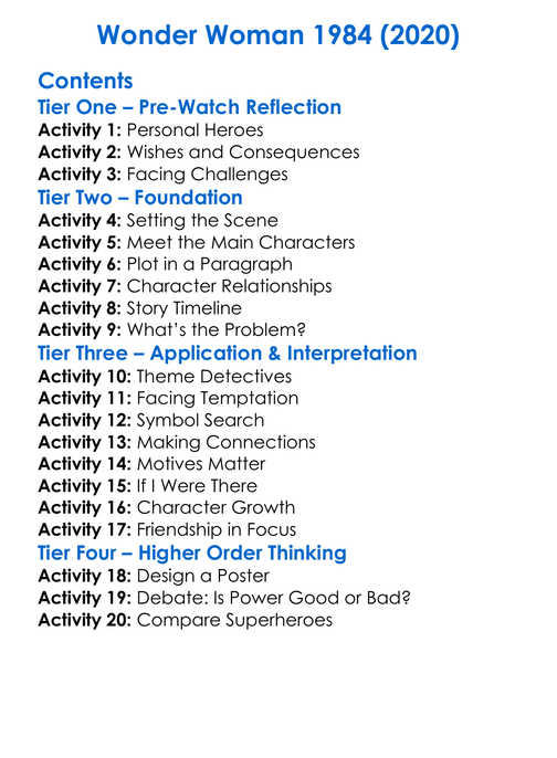 Wonder Woman 1984 2020 Worksheet Activity Booklet