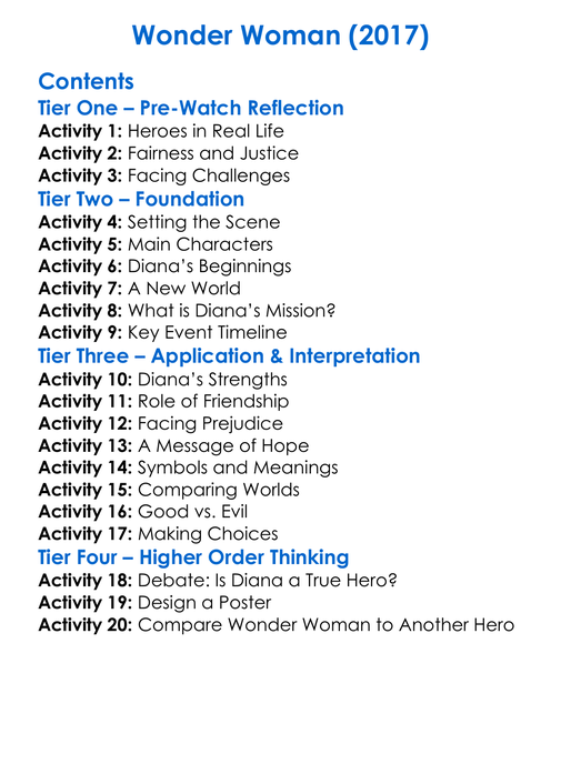 Wonder Woman 2017 Worksheet Activity Booklet