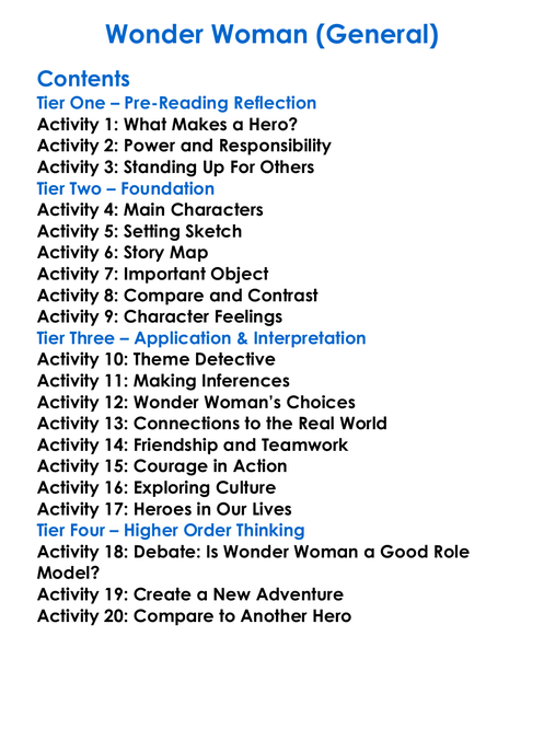 Wonder Woman General Worksheet Activity Booklet