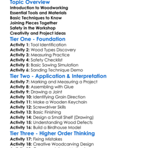 Woodworking Techniques Worksheet Activity Booklet