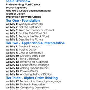 Word Choice And Diction Worksheet Activity Booklet