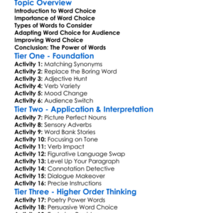 Word Choice Worksheet Activity Booklet