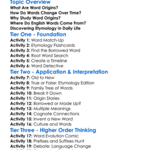 Word Origins Worksheet Activity Booklet