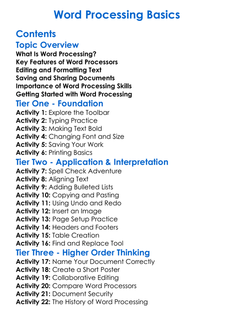 Word Processing Basics Worksheet Activity Booklet