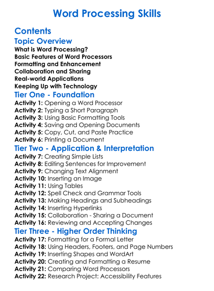 Word Processing Skills Worksheet Activity Booklet