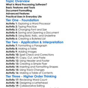 Word Processing Software Worksheet Activity Booklet