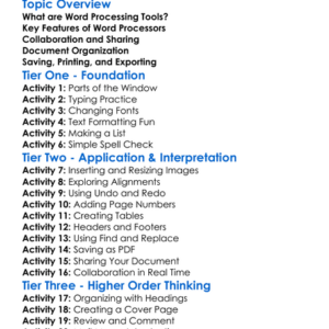 Word Processing Tools Worksheet Activity Booklet