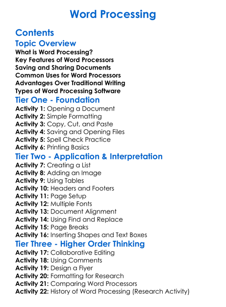 Word Processing Worksheet Activity Booklet