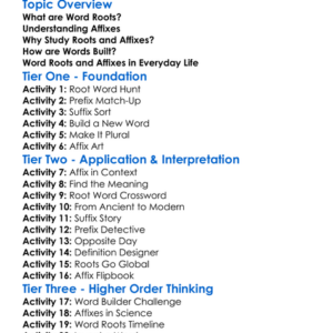 Word Roots And Affixes Worksheet Activity Booklet