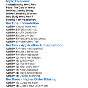 Word Roots Prefixes And Suffixes Worksheet Activity Booklet