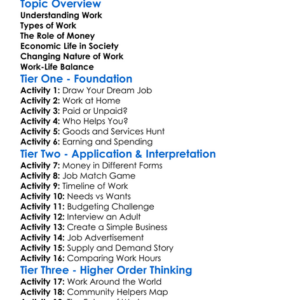 Work And Economic Life Worksheet Activity Booklet