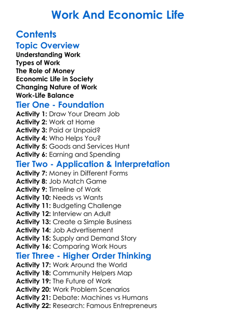 Work And Economic Life Worksheet Activity Booklet
