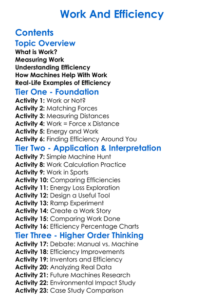 Work And Efficiency Worksheet Activity Booklet