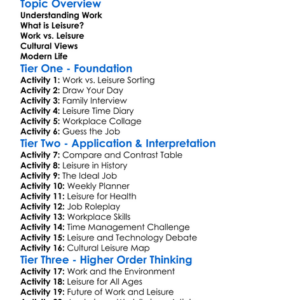 Work And Leisure Worksheet Activity Booklet