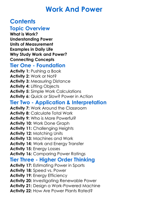 Work And Power Worksheet Activity Booklet
